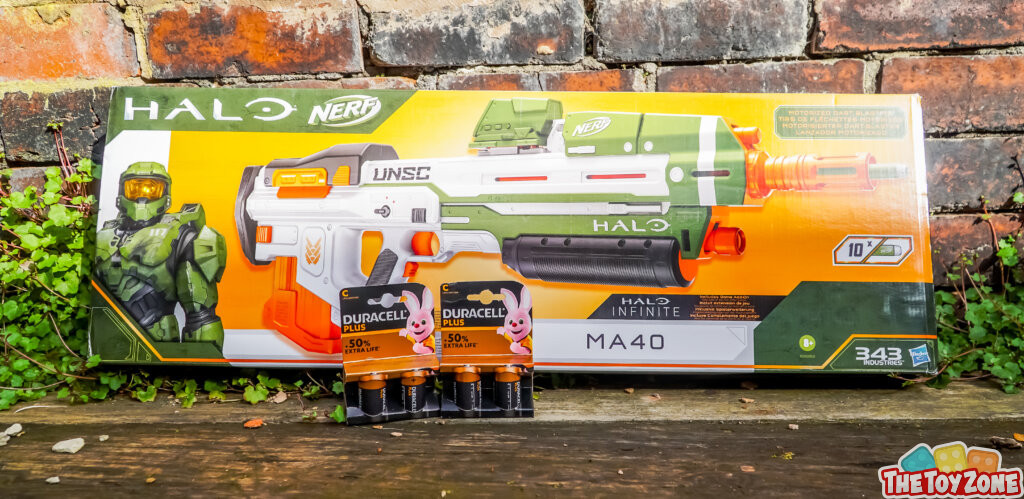 NERF Halo MA40 Motorized Dart Blaster - Includes Removable 10-Dart Clip, 10 Official Elite Darts, and Attachable Rail Riser, White : Toys & Games