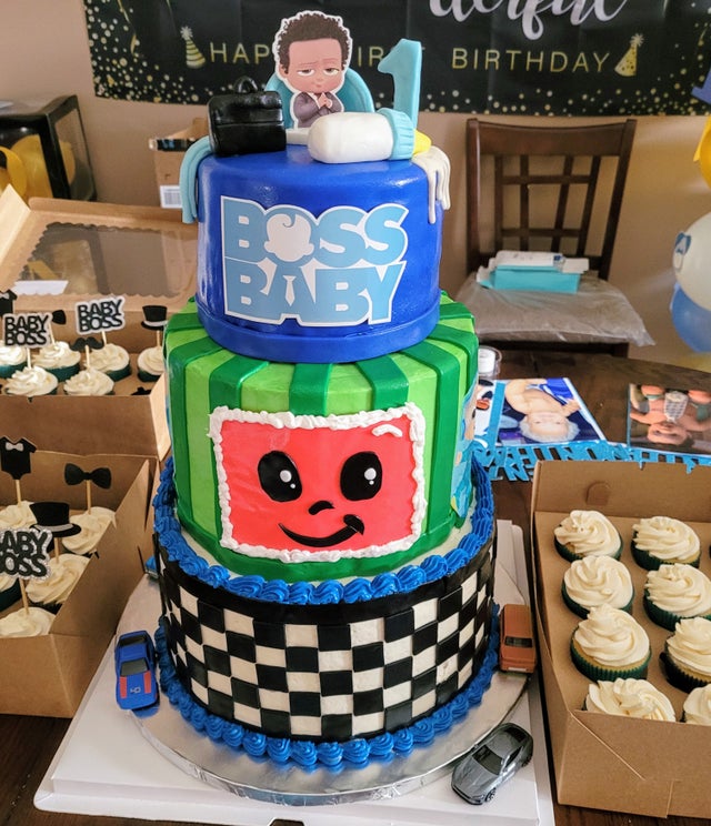 cocomelon and boss baby cake