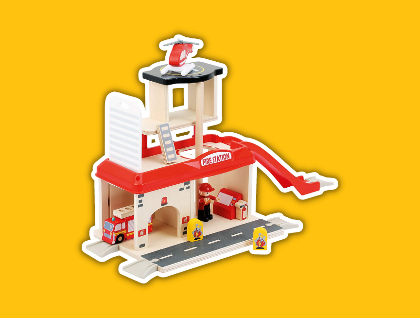 6 Small Foot Wooden Toys Fire Station Playset