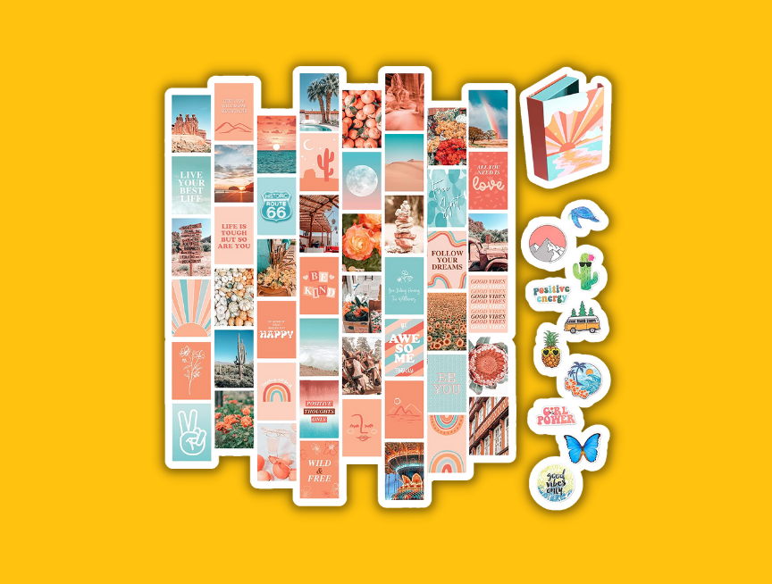 50 Artivo Peach Teal Wall Collage Kit for Aesthetic Pictures