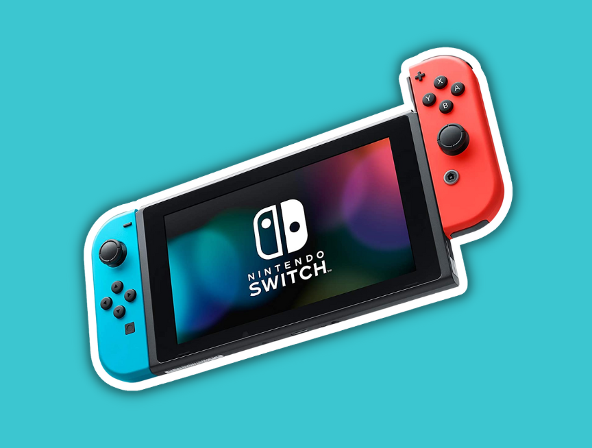 9 Nintendo Switch with Neon Blue and Neon Red Joy‑Con