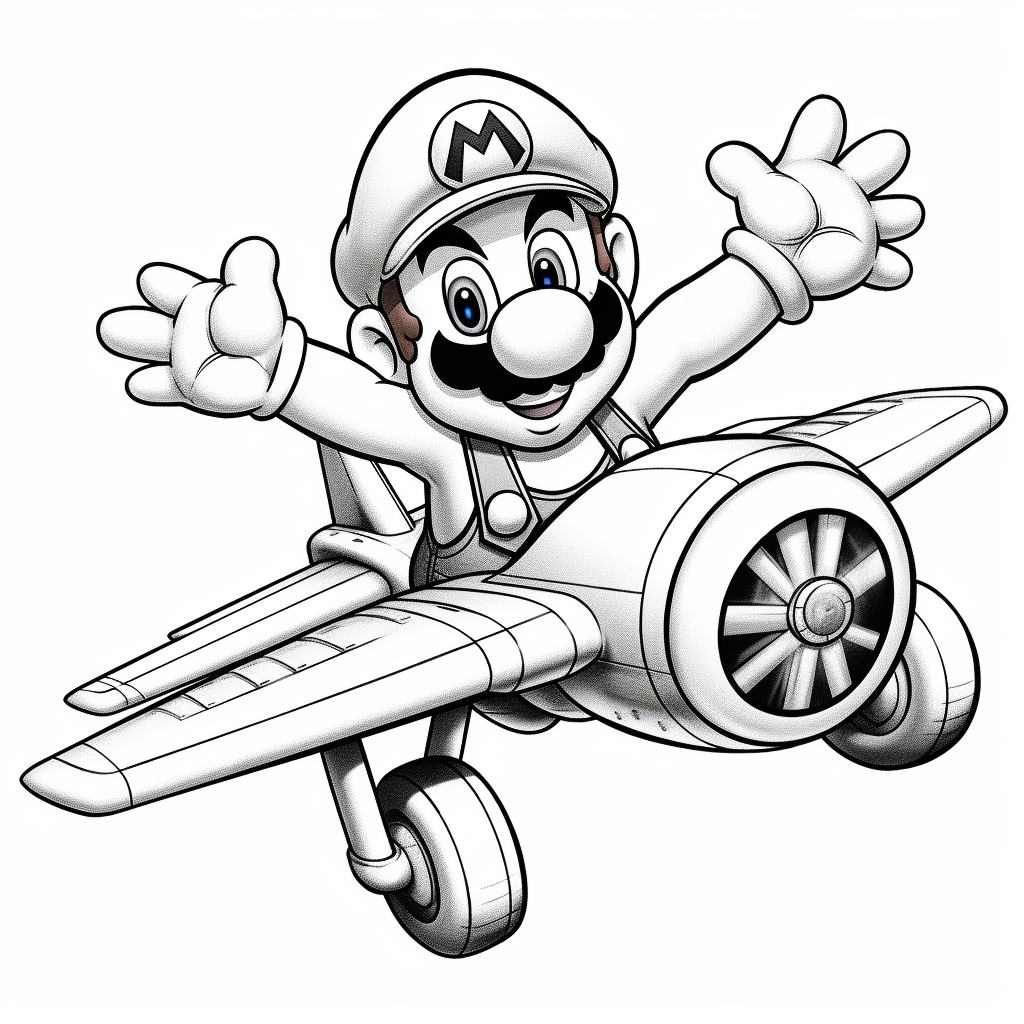 Delrond coloring page on white background Super Mario Plane Wal 500f4a23 b38f 47e0 8000 27c637664e0b