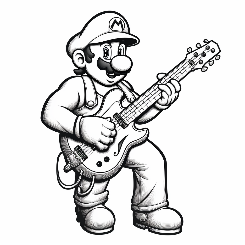 Delrond coloring page on white background showing mario playing 4a5ca93a 15d6 459c 9b1d 7ad045f93001