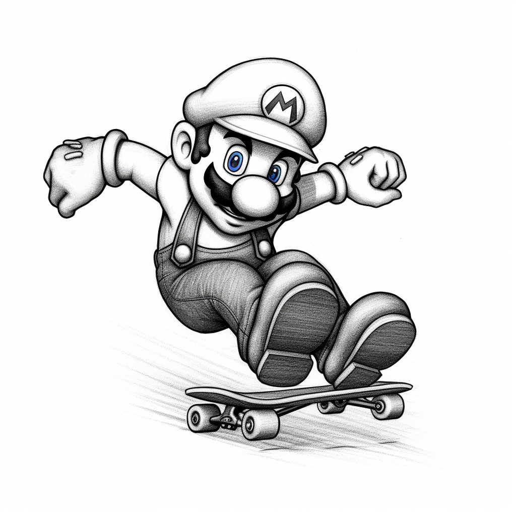 Delrond coloring page with Super Mario riding a skateboard whit 1a1051e7 02c9 4cbe 927e 066e8d363426