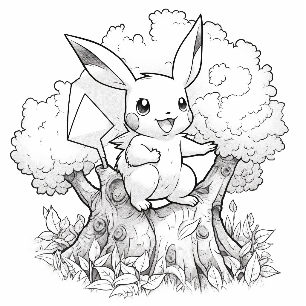 Pikachu climbing a small tree