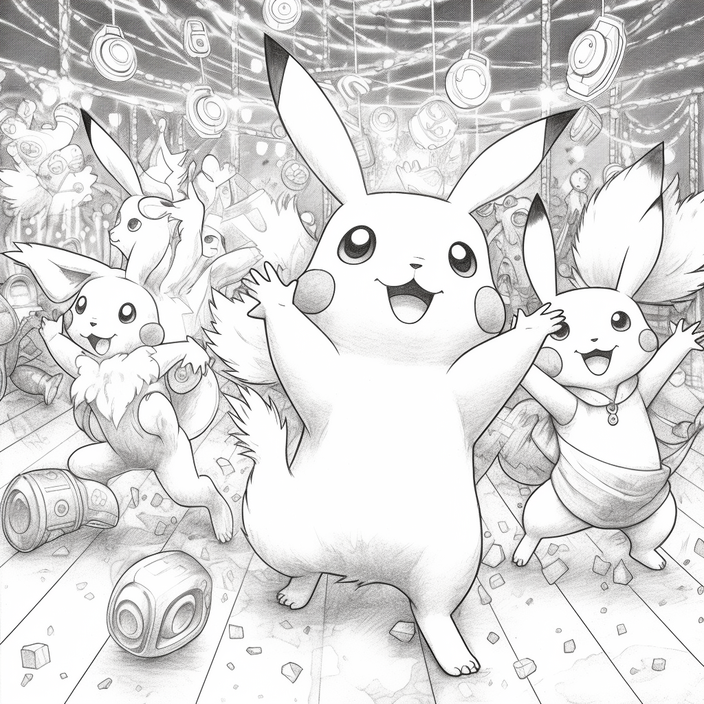 Pikachu coloring page dancing with friends