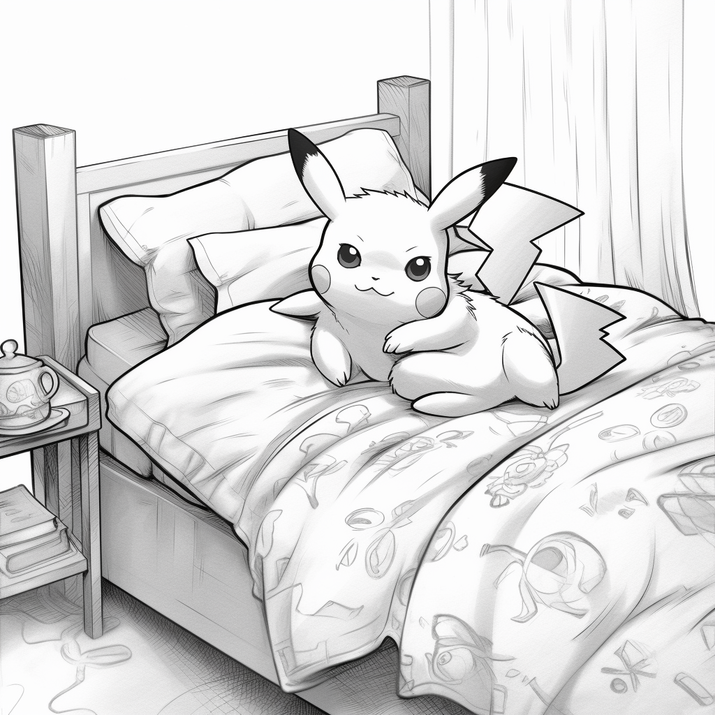 Pikachu in bed coloring page