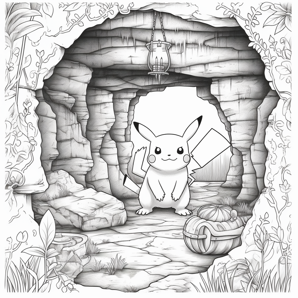 Pikachu in cave coloring page