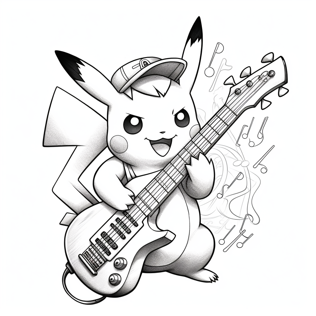 Pikachu playing the bass guitar