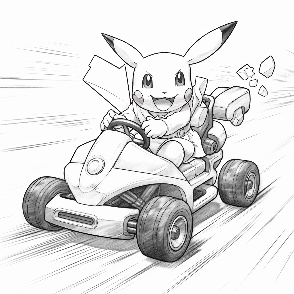 Pikachu driving a go kart