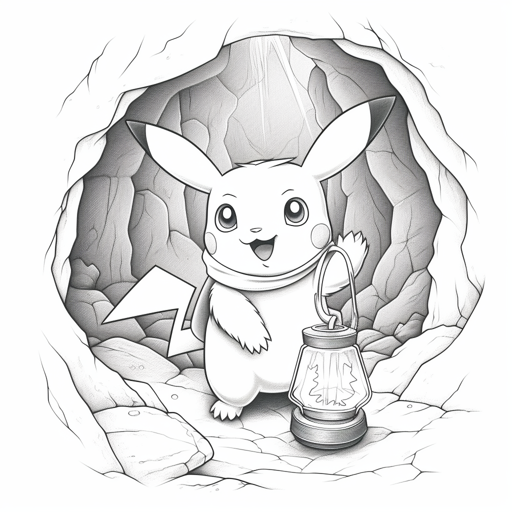 Pikachu exploring a mysterious cave