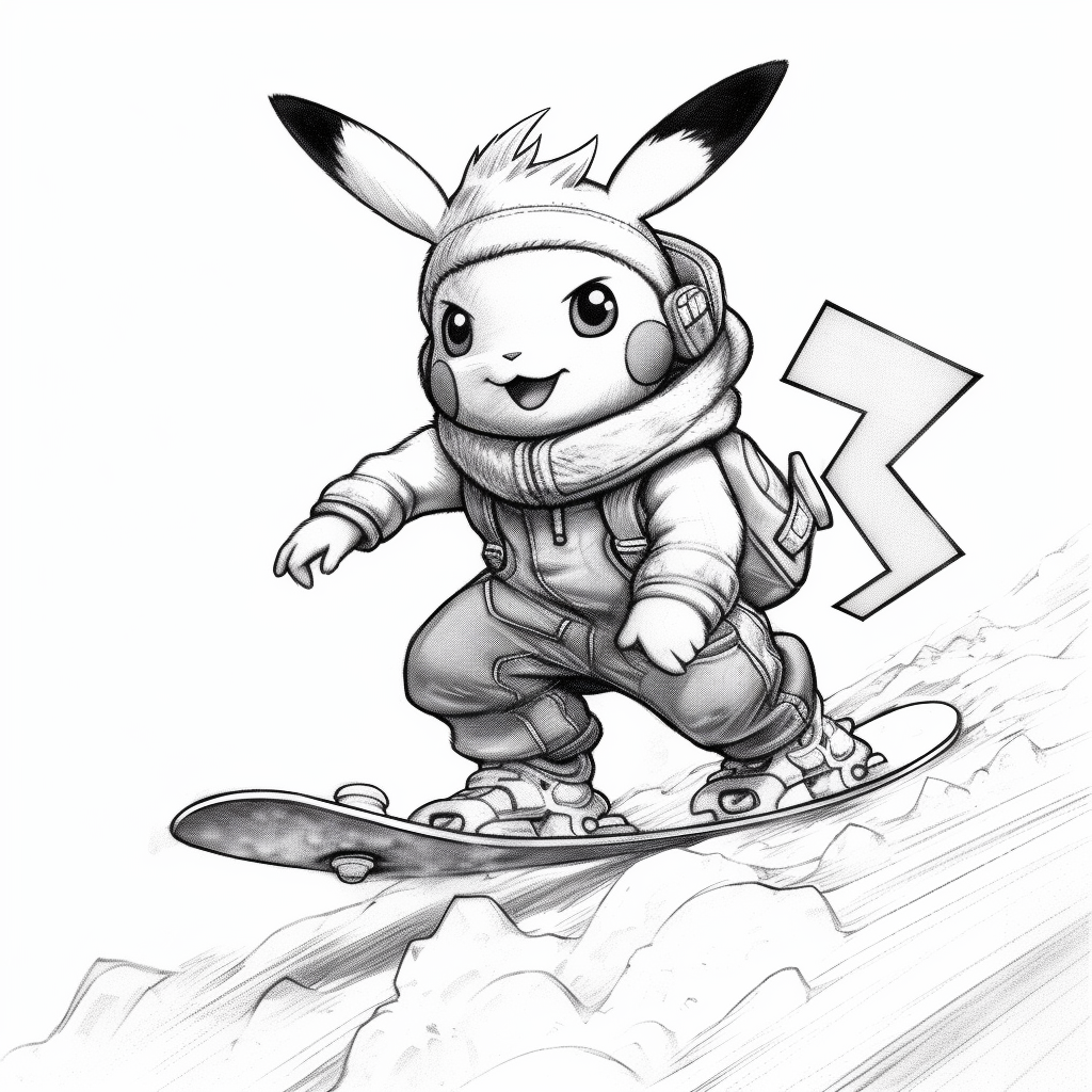 Pikachu snowboarding