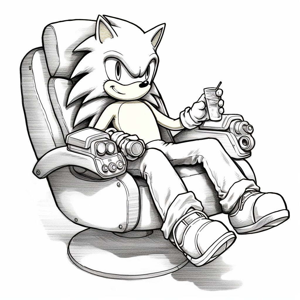 Sonic the hedgehog relaxing on a chair