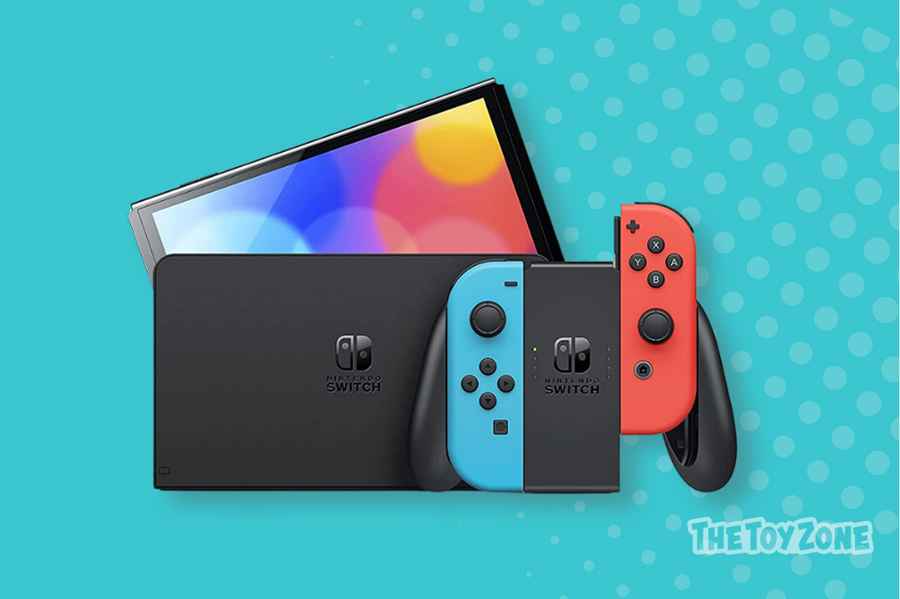 1 Nintendo Switch – OLED Model w Neon Red Neon Blue Joy Con