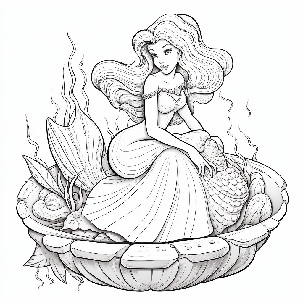 Ariel from little mermaid sat in a large shell