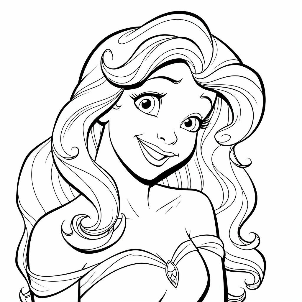 Ariel Smiling A coloring page showing close up picture