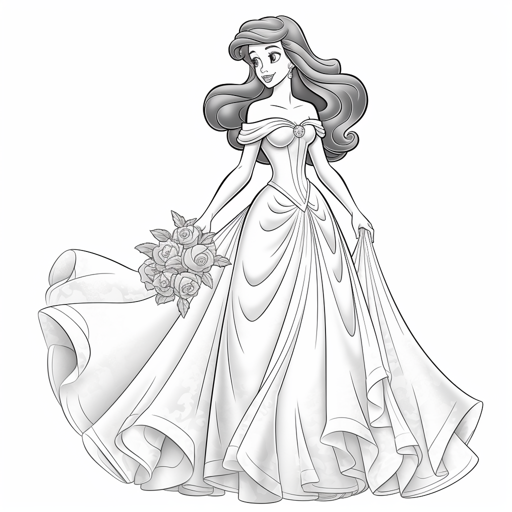 disney princess ariel in a dress coloring pages