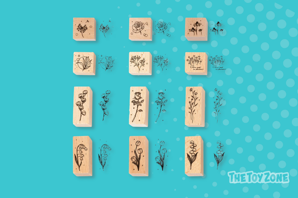 24 Wooden Plant Patterns Rubber Stamps