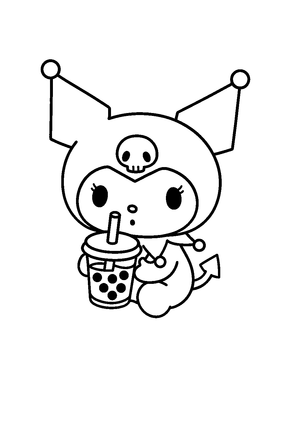 Kuromi Bobba Tea coloring Page BW
