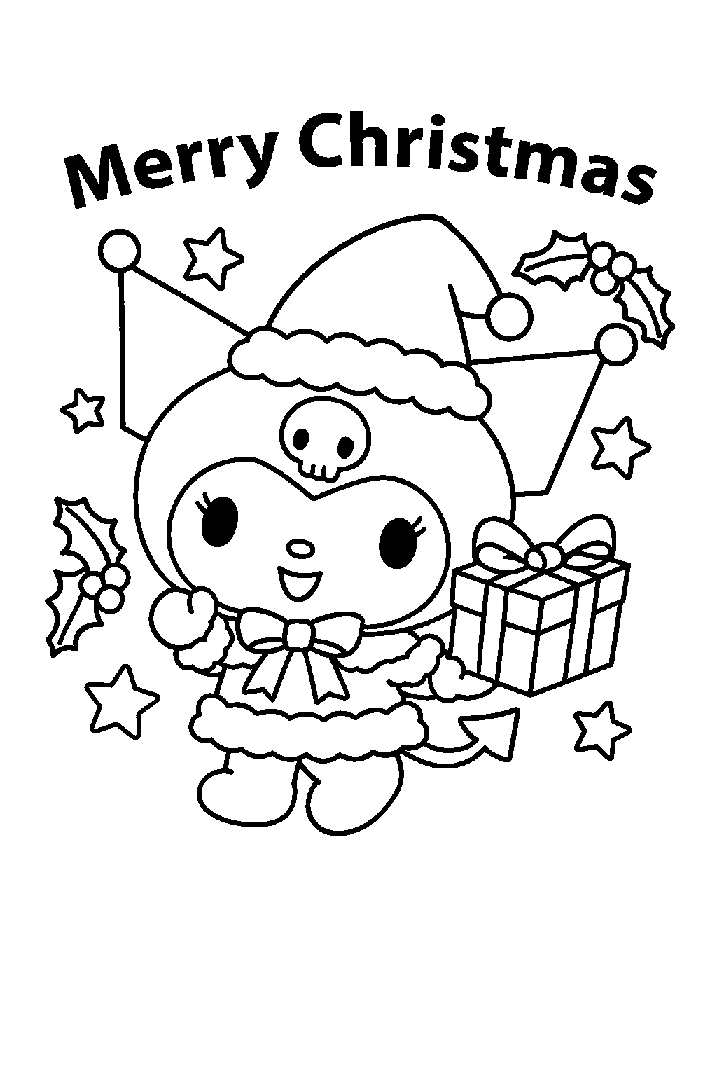 Kuromi Christmas coloring page 1 BW