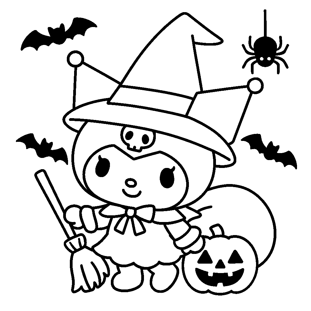 Kuromi Halloween coloring page 1 BW