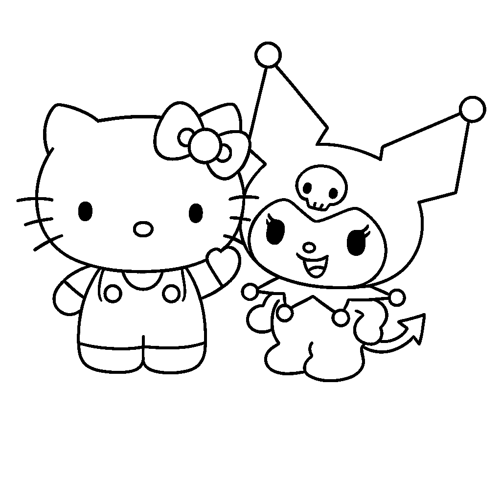 Kuromi and Hello Kitty color pages BW