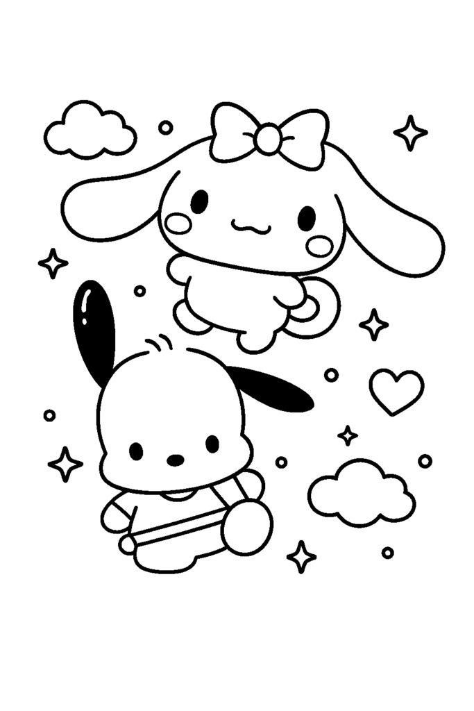 Pochacco and Cinnamoroll BW