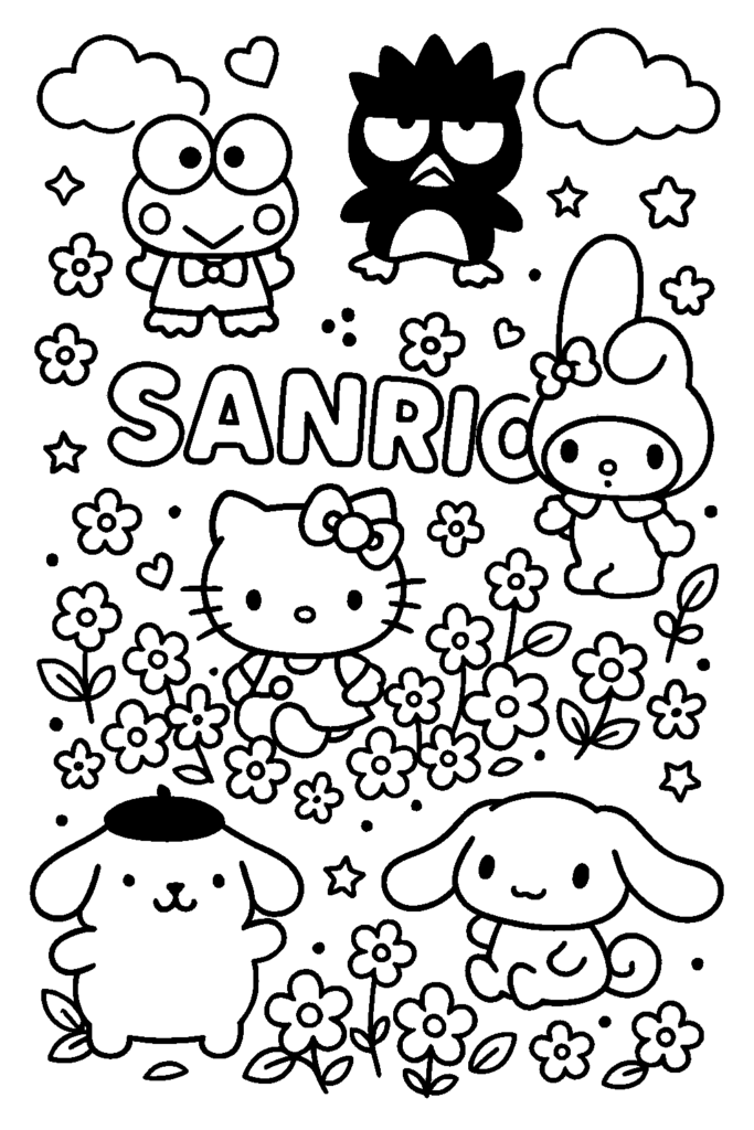 cinnamoroll and friends clean bw