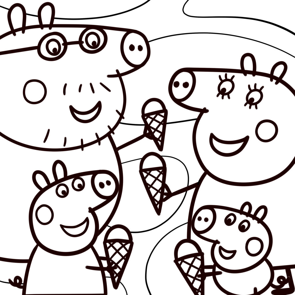 Peppa Pig Family with Ice Cream coloring page