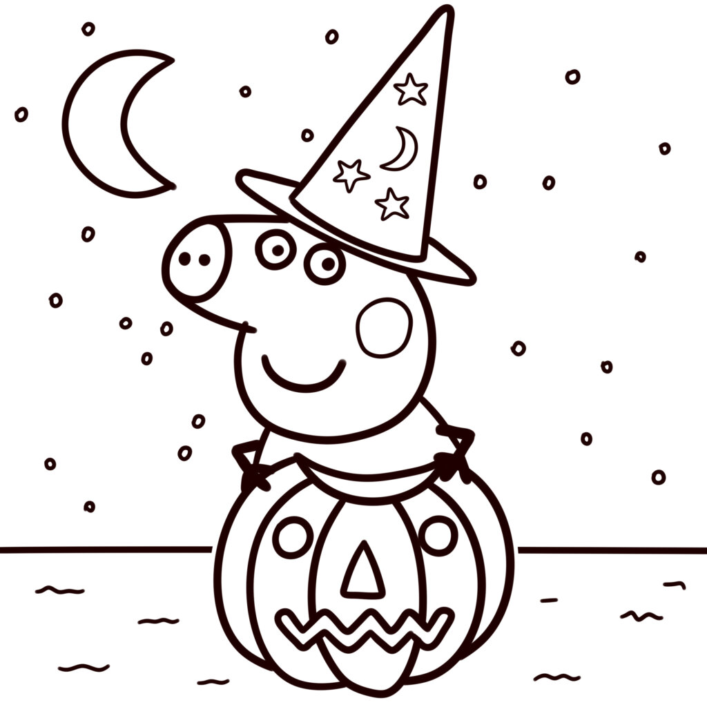 Peppa Pig Halloween with Pumpkin Carving coloring page