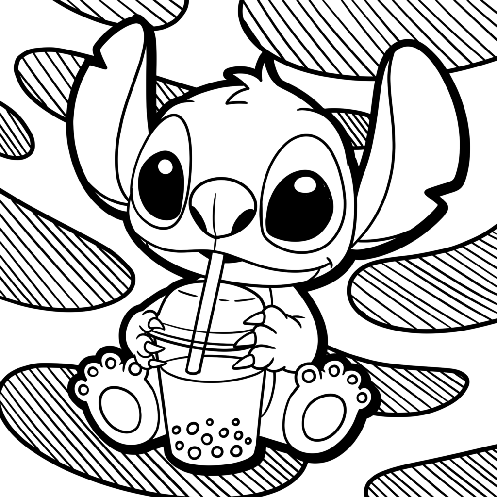 Stitch drinking Boba Tea