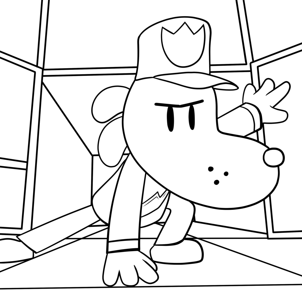 Dog Man leaping into action coloring page
