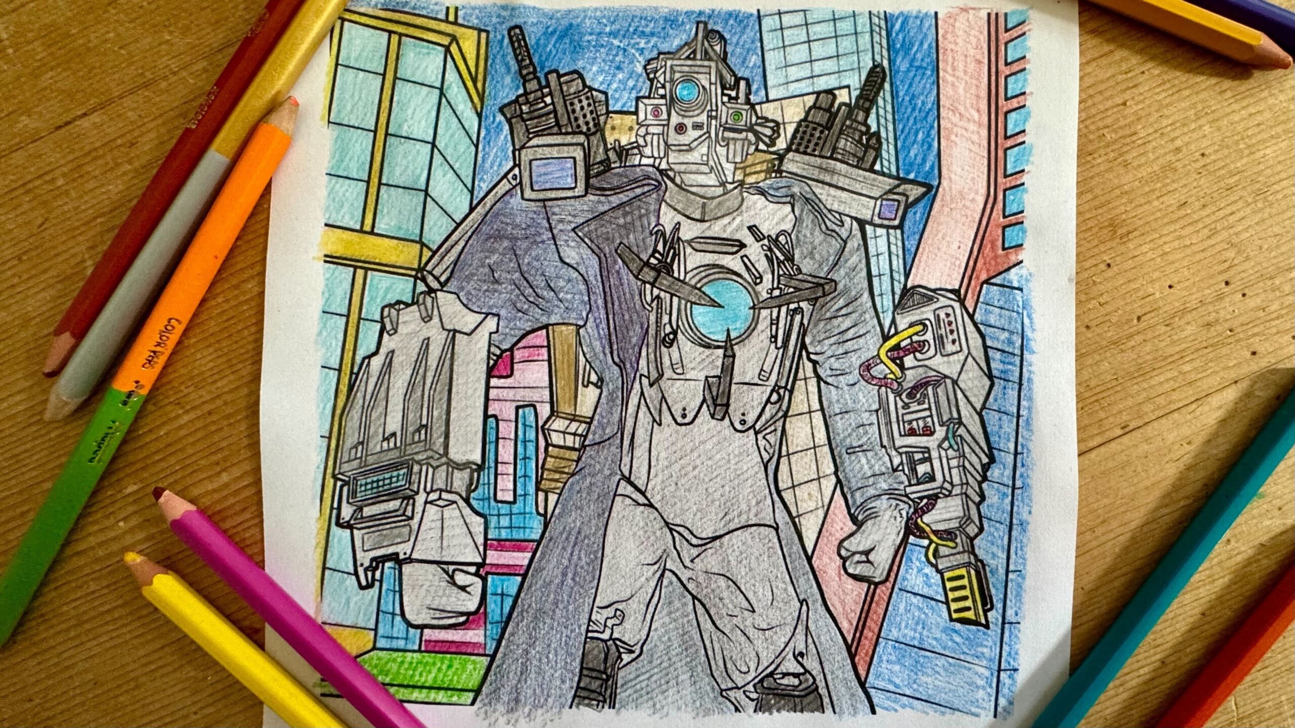 Skibidi toliet coloring page colored in featured image